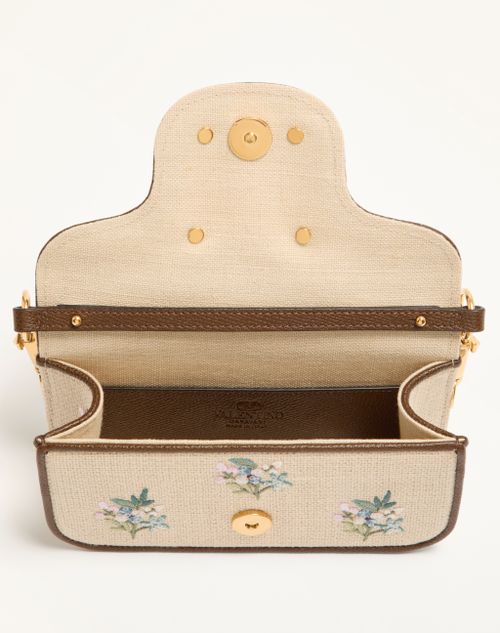 Valentino Garavani - Valentino Garavani Locò Small Linen Shoulder Bag With Embroidery - Natural/multicolour - Woman - Shoulder Bags